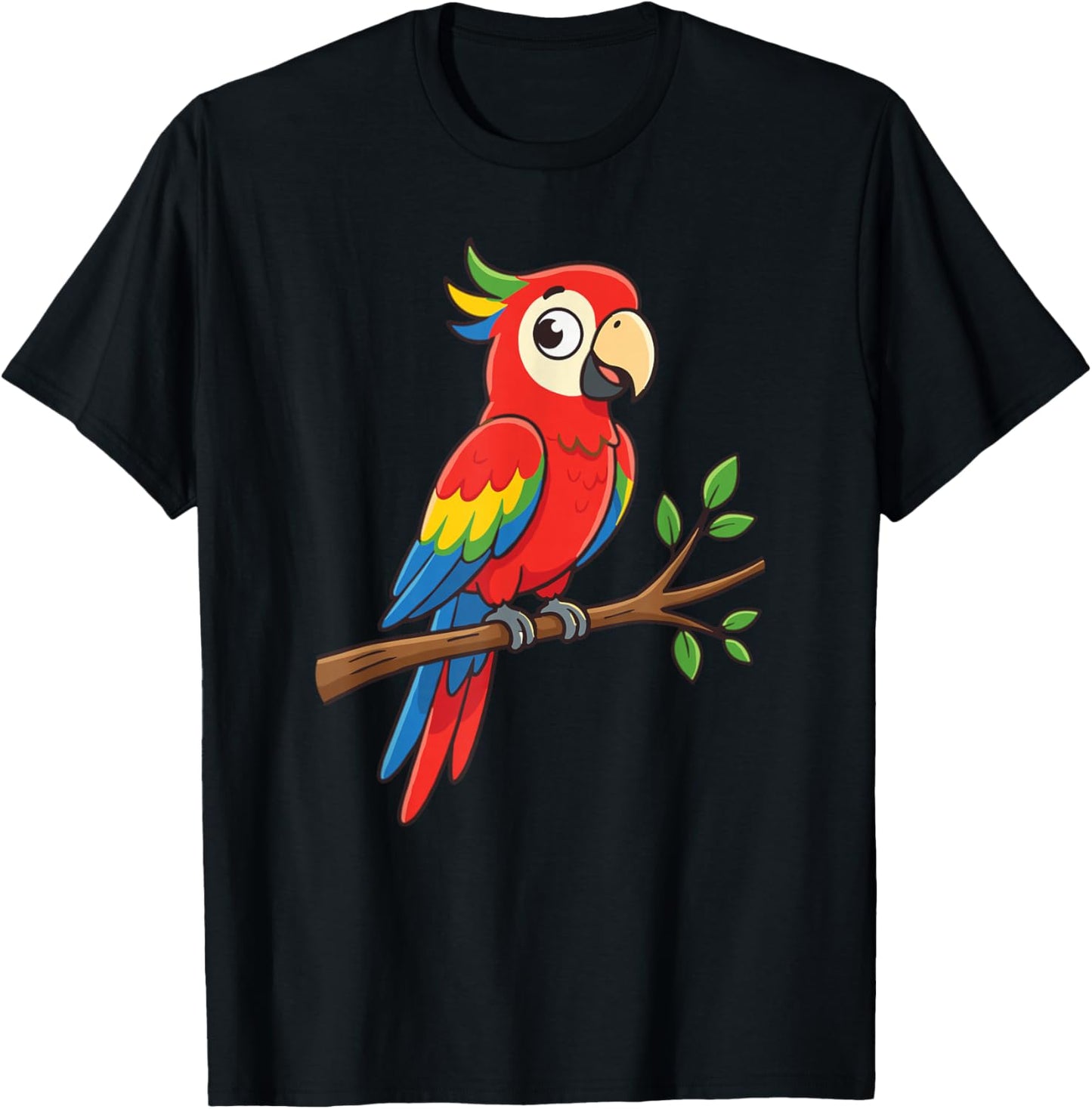 Colorful Cartoon Parrot Macaw Tropical Jungle Bird T-Shirt - T-Shirt | Black