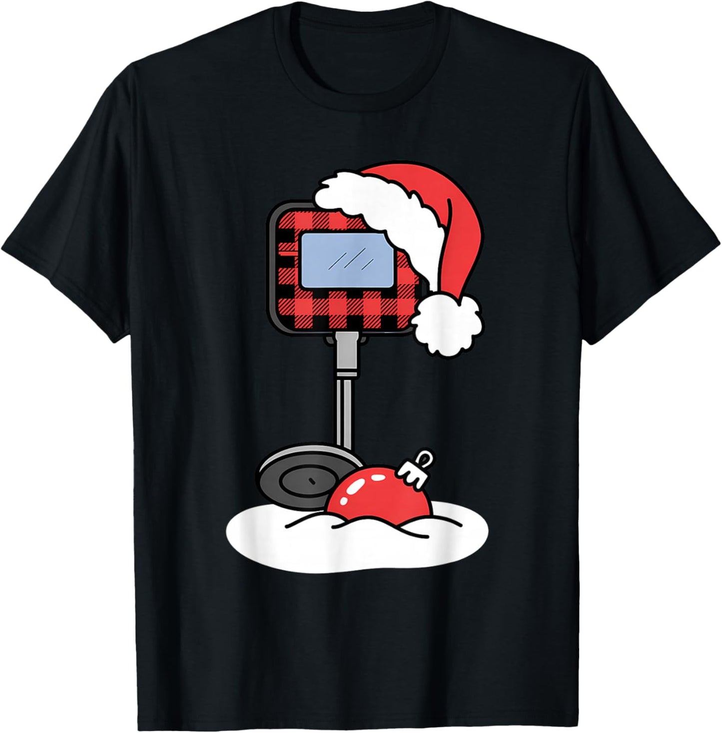 Christmas Buffalo Plaid Metal Detector with Santa Hat T-Shirt - T-Shirt | Black
