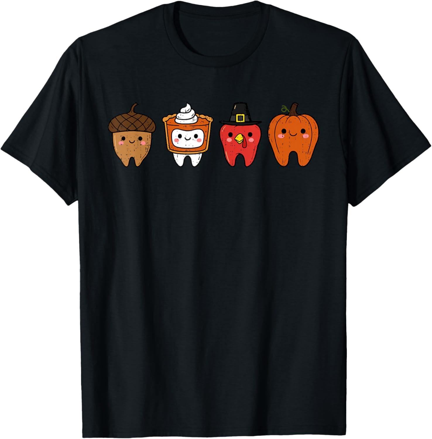 Cute Teeth Turkey Tooth Dental Squad Thanksgiving Fall T-Shirt - T-Shirt | Black