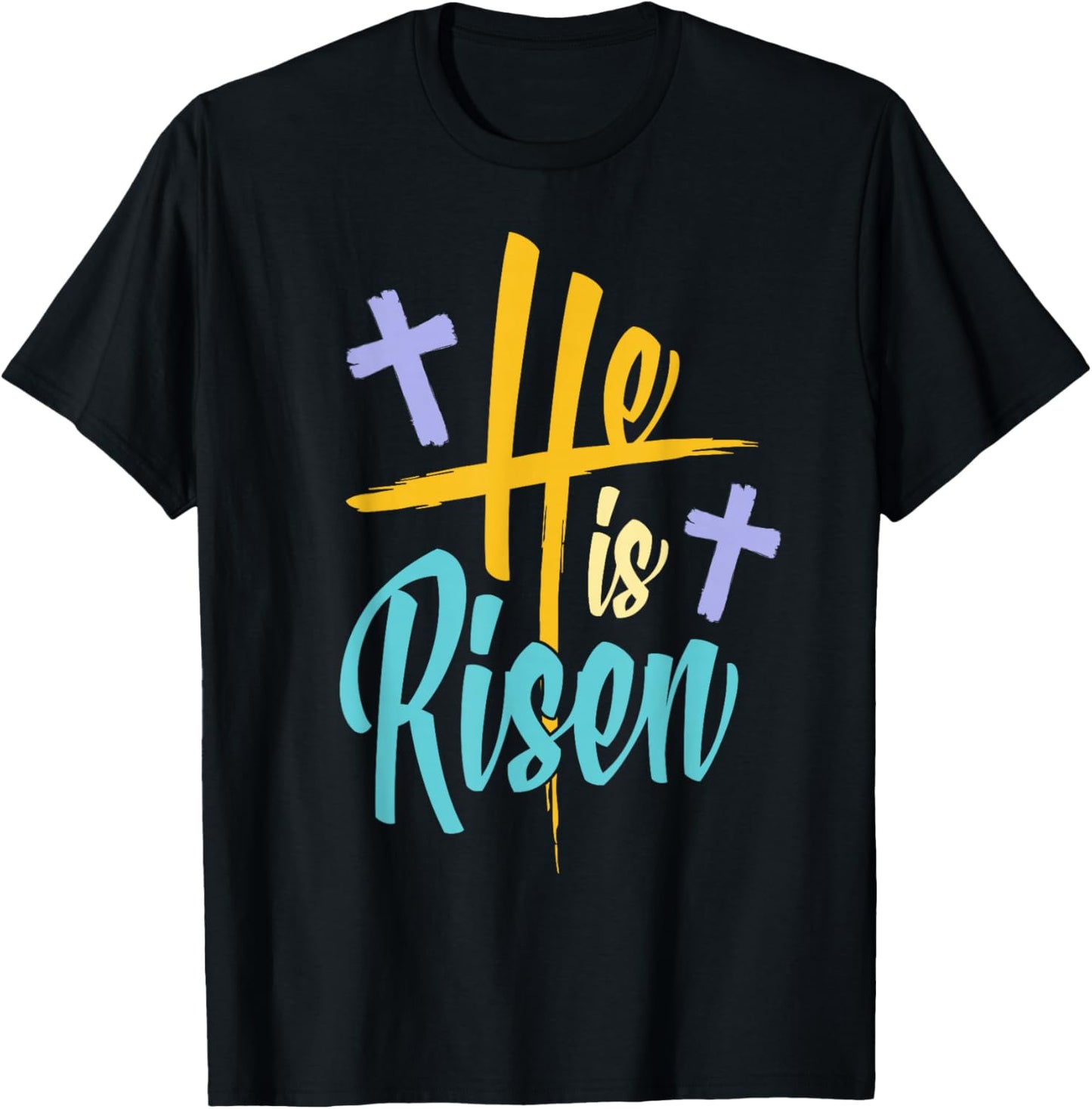 Easter He is Risen Jesus Cross Christian Men Women Kids T-Shirt - T-Shirt | Black