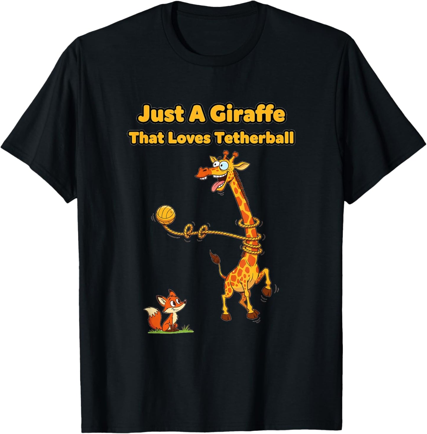 Just A Giraffe That Loves Tetherball Funny Zoo Animals T-Shirt - T-Shirt | Black