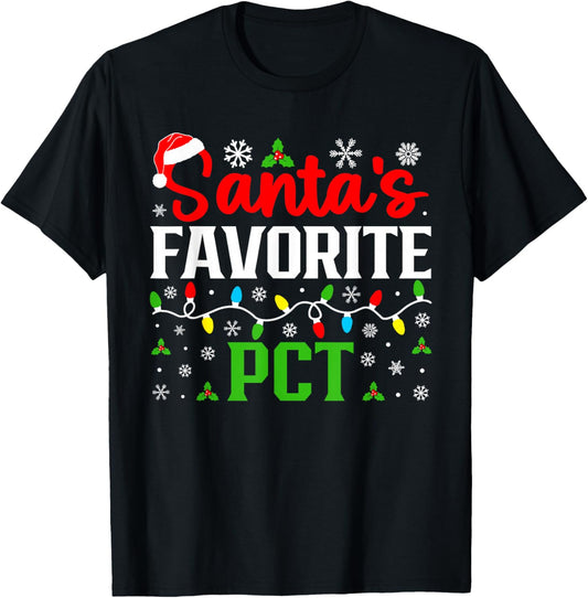 Santa's Favorite PCT Christmas Patient Care Technician T-Shirt - T-Shirt | Black