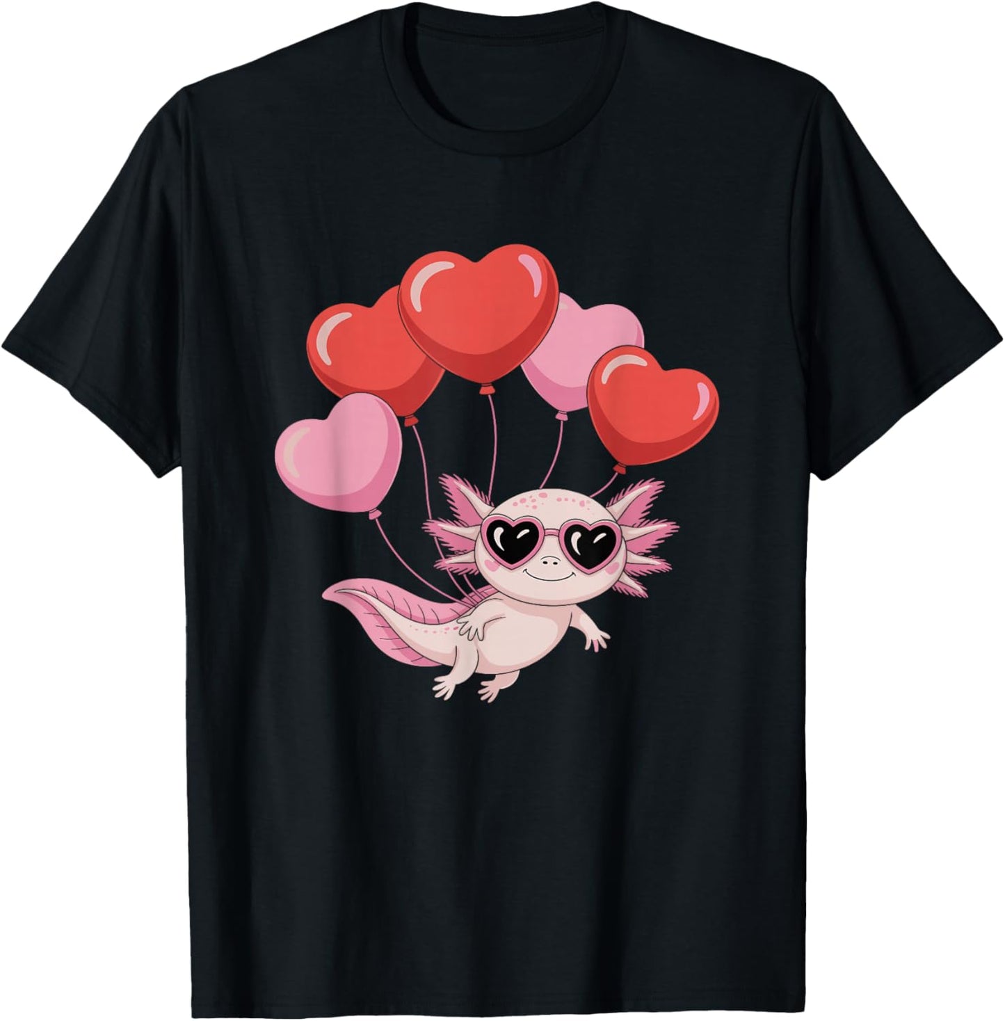 Axolotl Heart Balloons Axolotl Valentines Day Girls Women T-Shirt - T-Shirt | Black