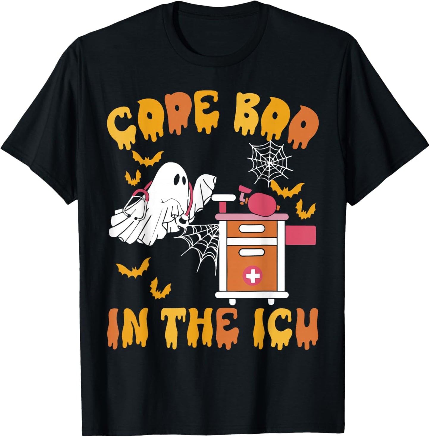 Code Boo in The ICU Ghost Nurse Halloween Spooky Season T-Shirt - T-Shirt | Black
