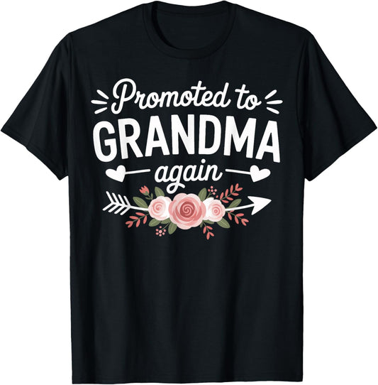Promoted to Grandma Again Cute Pregnancy News T-Shirt - T-Shirt | Black