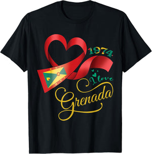 I Love 1974 Grenada Grenadian Independence Grenada Day T-Shirt - T-Shirt | Black