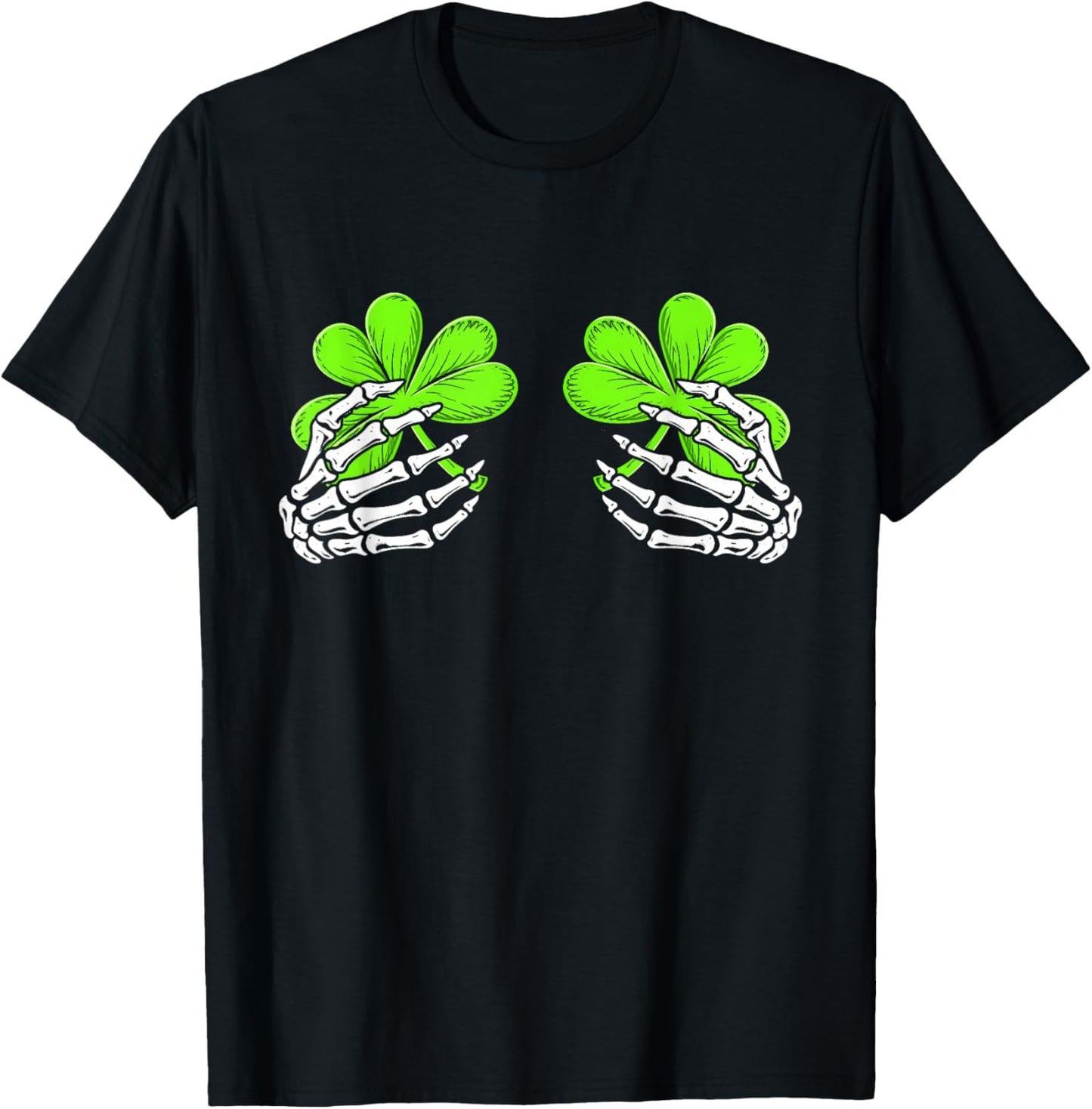 Skeleton Hands with Lucky Shamrock Funny Patrick's Day Women T-Shirt - T-Shirt | Black