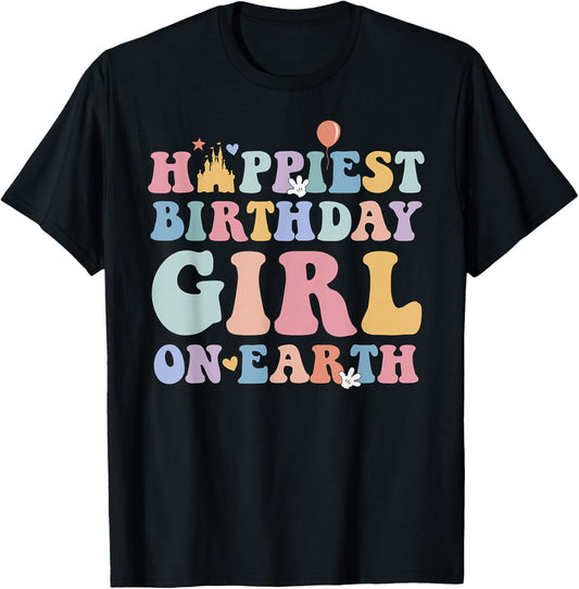 Happiest Birthday Girl On Earth, Matching Family Trip T-Shirt - T-Shirt | Black