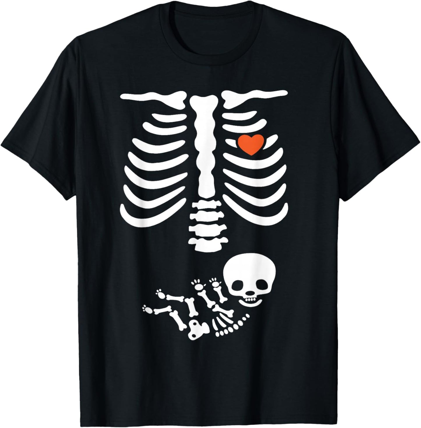 Pregnant Skeleton Rib Costume Pumpkin Halloween Women Girls T-Shirt - T-Shirt | Black