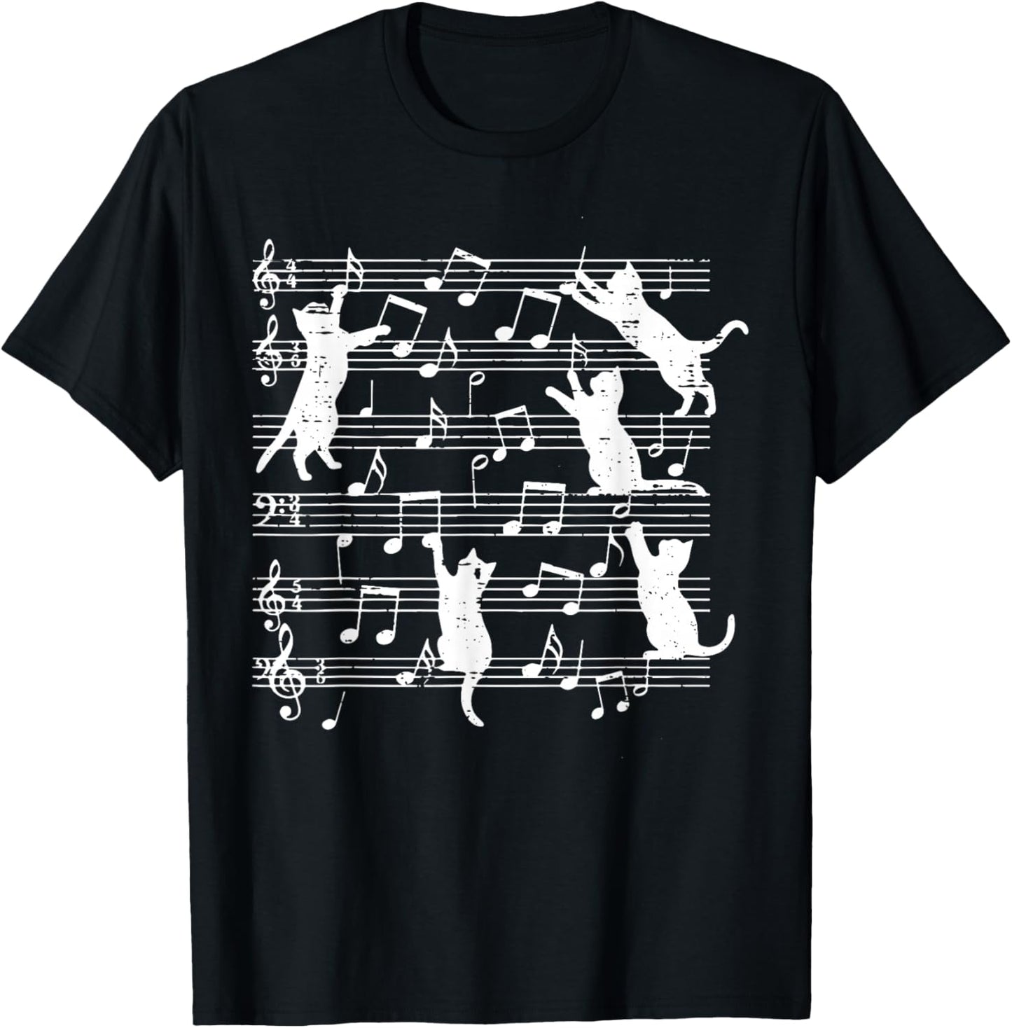 Cats Playing Music Notes Funny Kitten Musician Women Men Kid T-Shirt - T-Shirt | Black