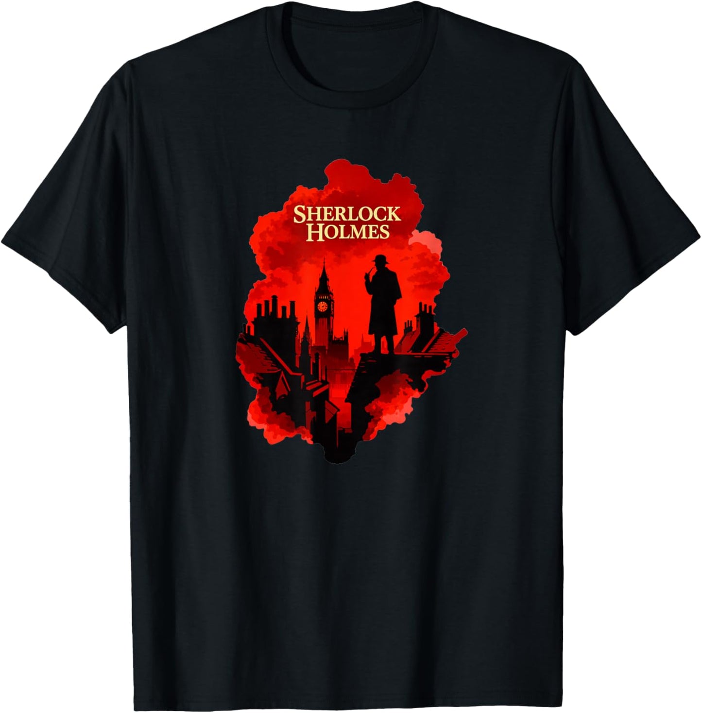 Sherlock Holmes London Silhouette Detective Art Design T-Shirt - T-Shirt | Black