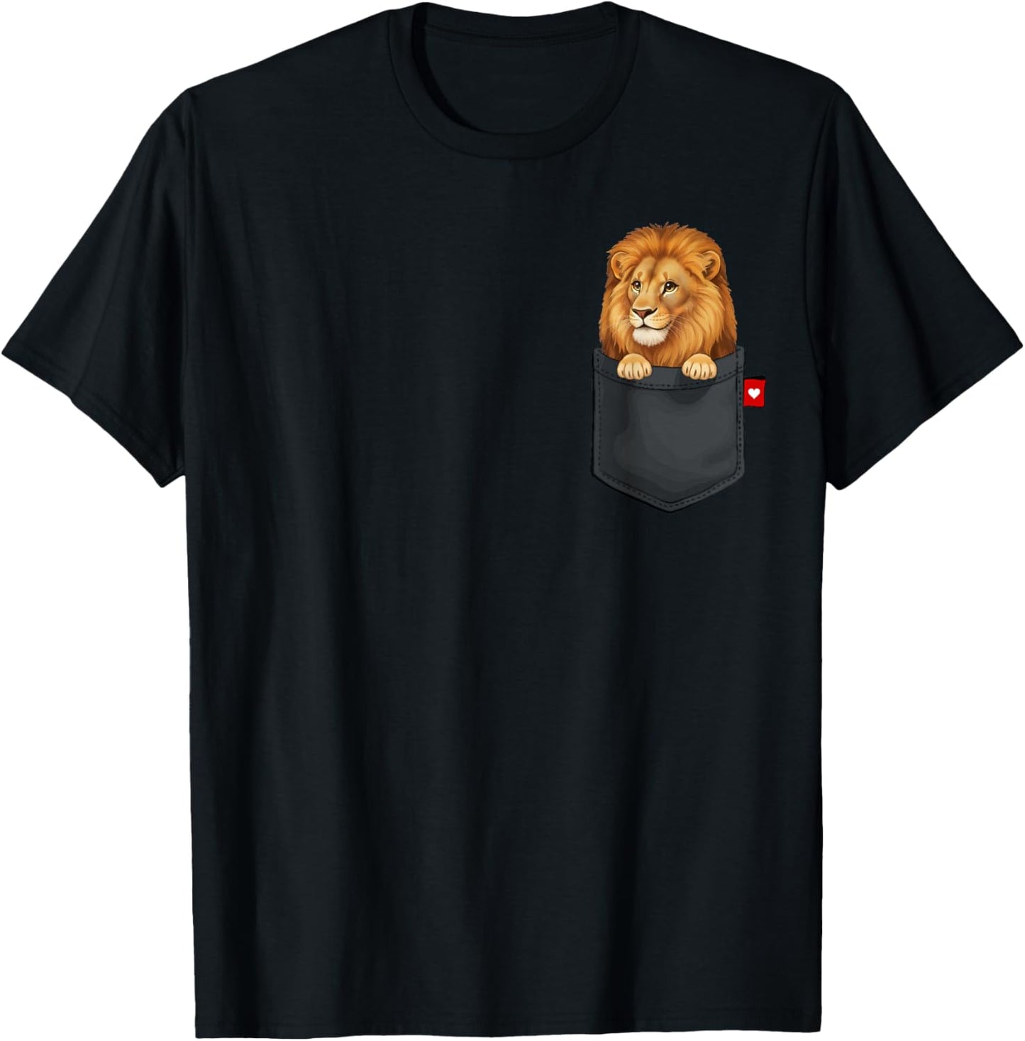 Lion in Pocket Peeking Cute Animal Lion T-Shirt - T-Shirt | Black