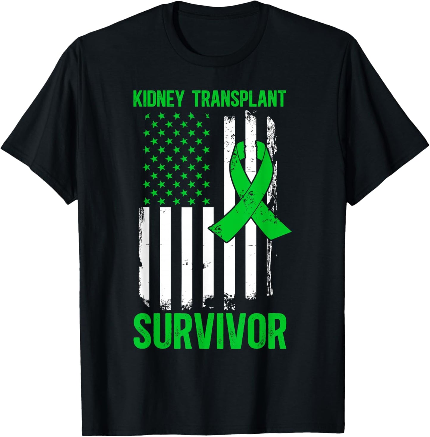Kidney Transplant Survivor US Flag Kidney Recipient T-Shirt - T-Shirt | Black