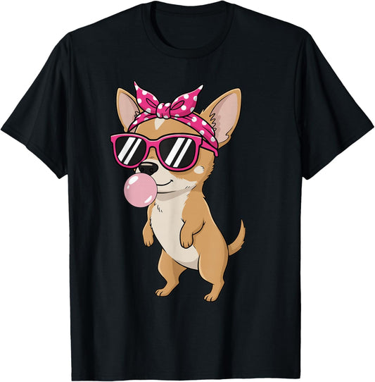 Chihuahua Kawaii Girl Pink Bandana Funny Chihuahua T-Shirt - T-Shirt | Black