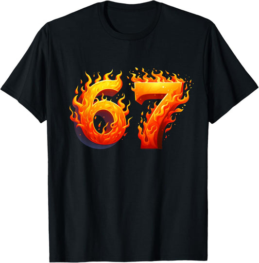 67 Meme Flames Funny Six Seven Gen Alpha Slang Graphic T-Shirt - T-Shirt | Black