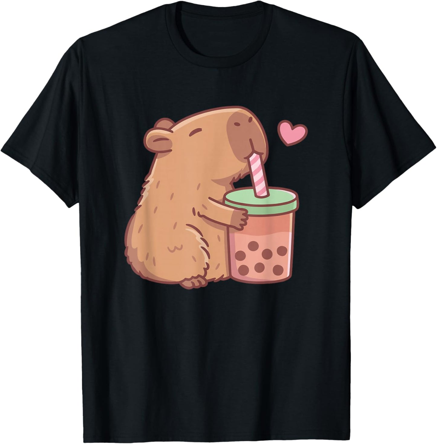 Cute Boba Capybara Drinking Bubble Tea Funny Animal Kids T-Shirt - T-Shirt | Black