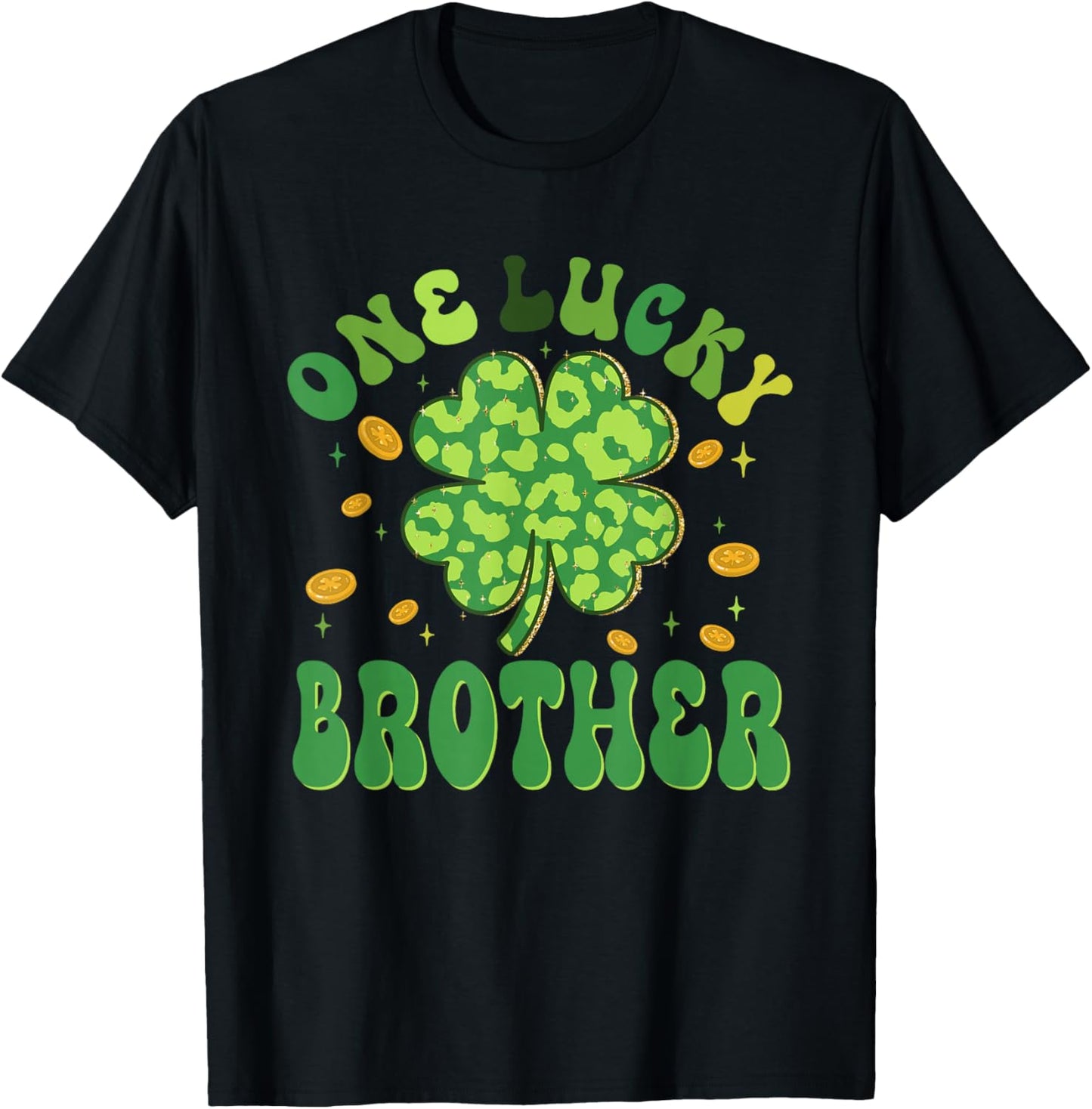 St Patricks Day Family Matching Groovy One Lucky Brother T-Shirt - T-Shirt | Black