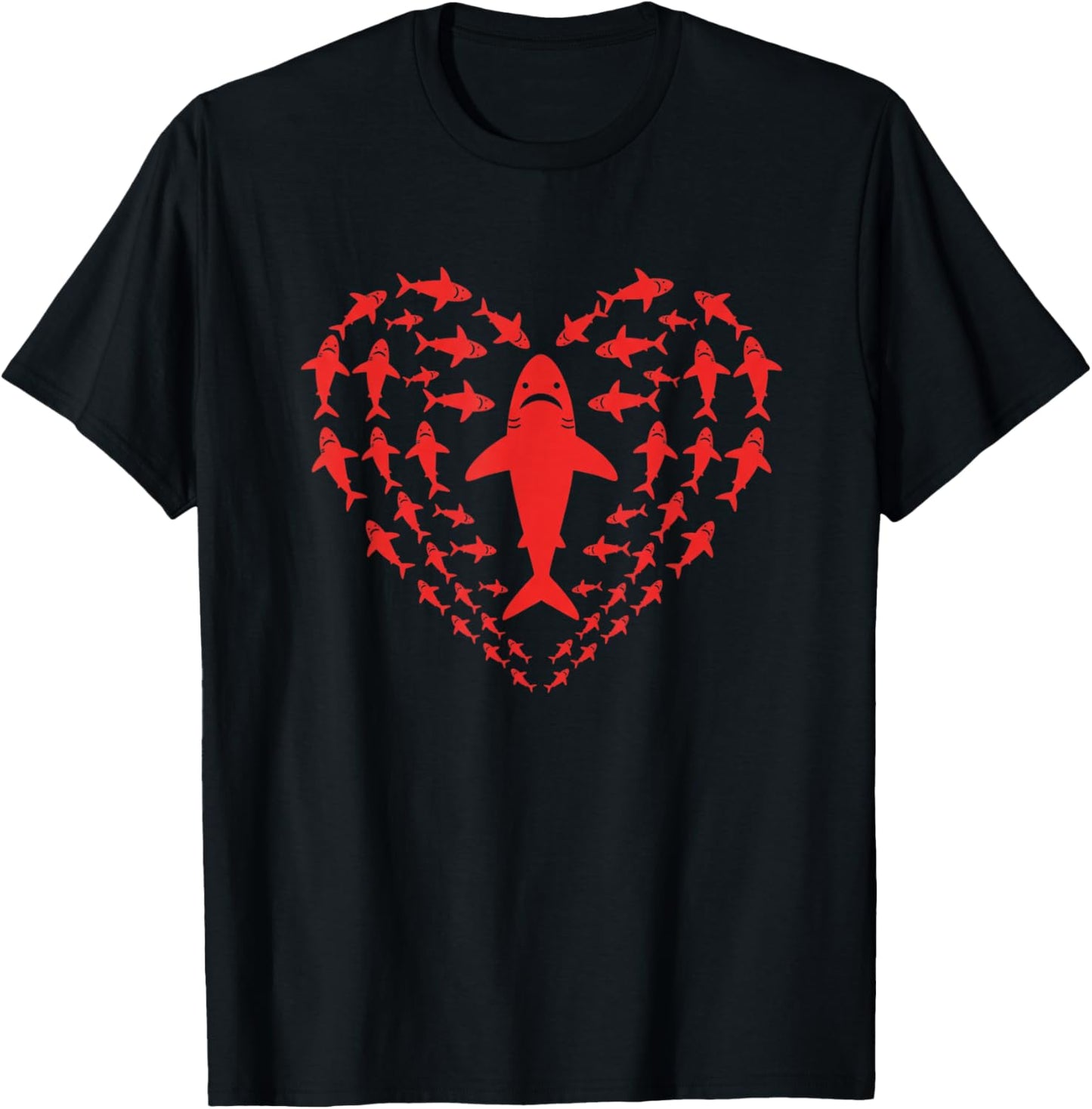 Shark Heart Kids Sea Creature Valentine Graphic T-Shirt - T-Shirt | Black