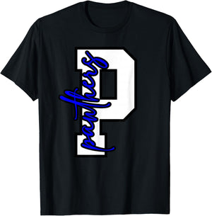 Panthers Varsity Letter School Spirit Blue Panther Pride T-Shirt - T-Shirt | Black