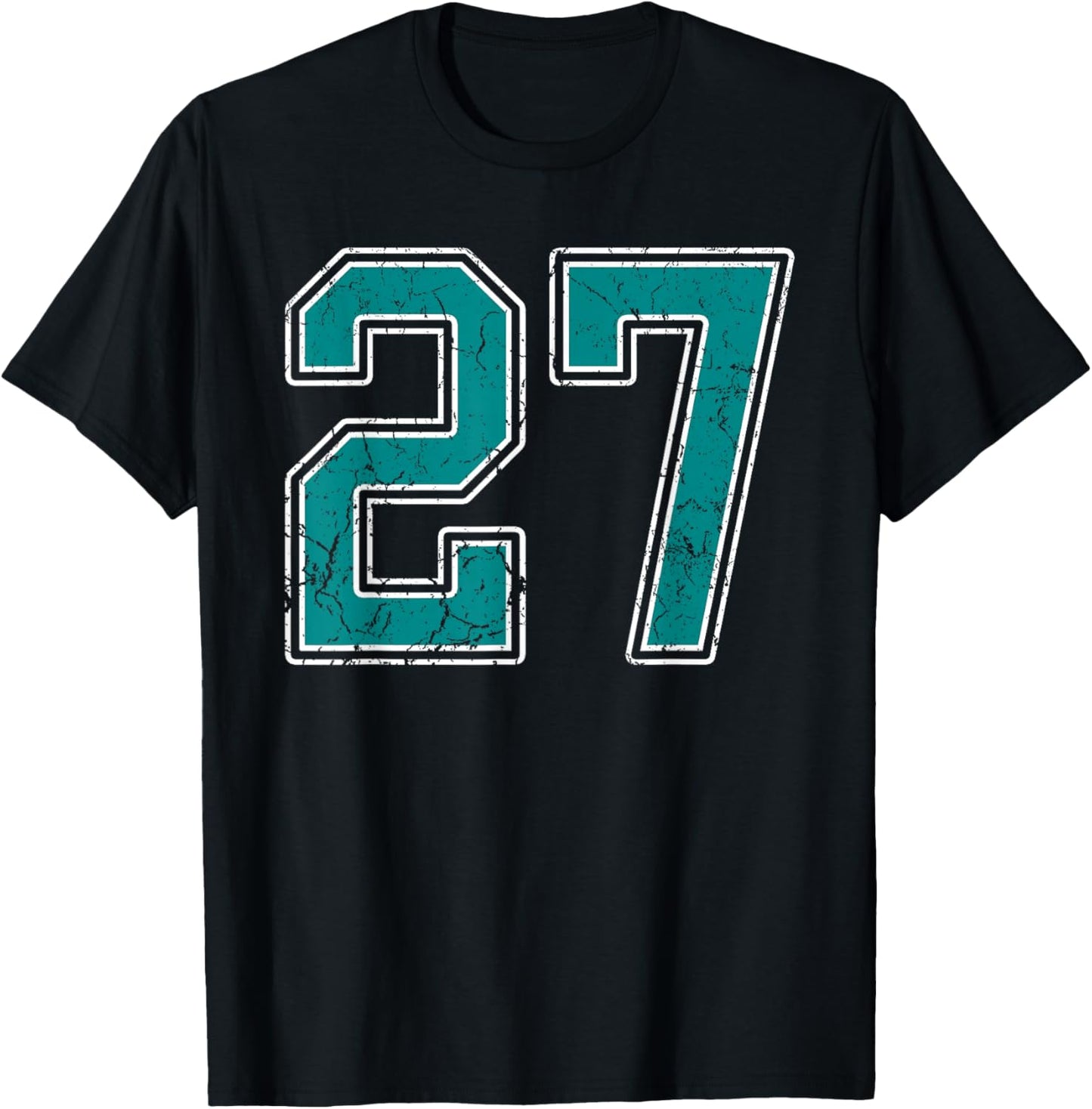 Teal and White Number 27 Jersey Player Uniform #27 Fan T-Shirt - T-Shirt | Black