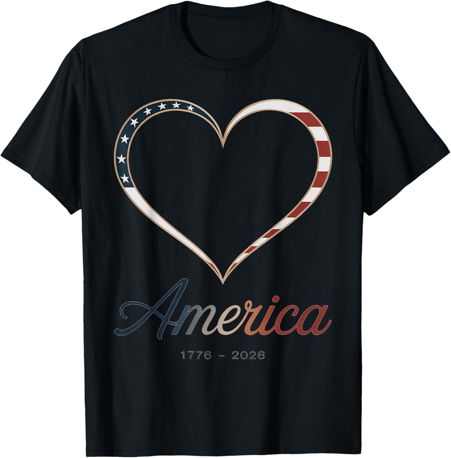 Flag Heart 1776 2026 July 4th 250th Birthday T-Shirt - T-Shirt | Black
