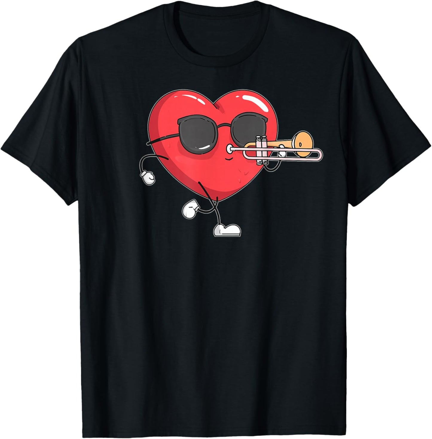 Trombone Heart Player Trombonist Valentine's Day Sunglasses T-Shirt - T-Shirt | Black