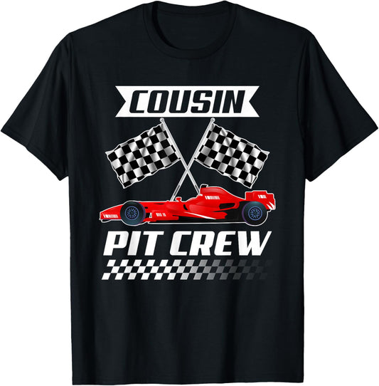 Cousin Pit Crew Racing Family Race Car Birthday Boy T-Shirt - T-Shirt | Black