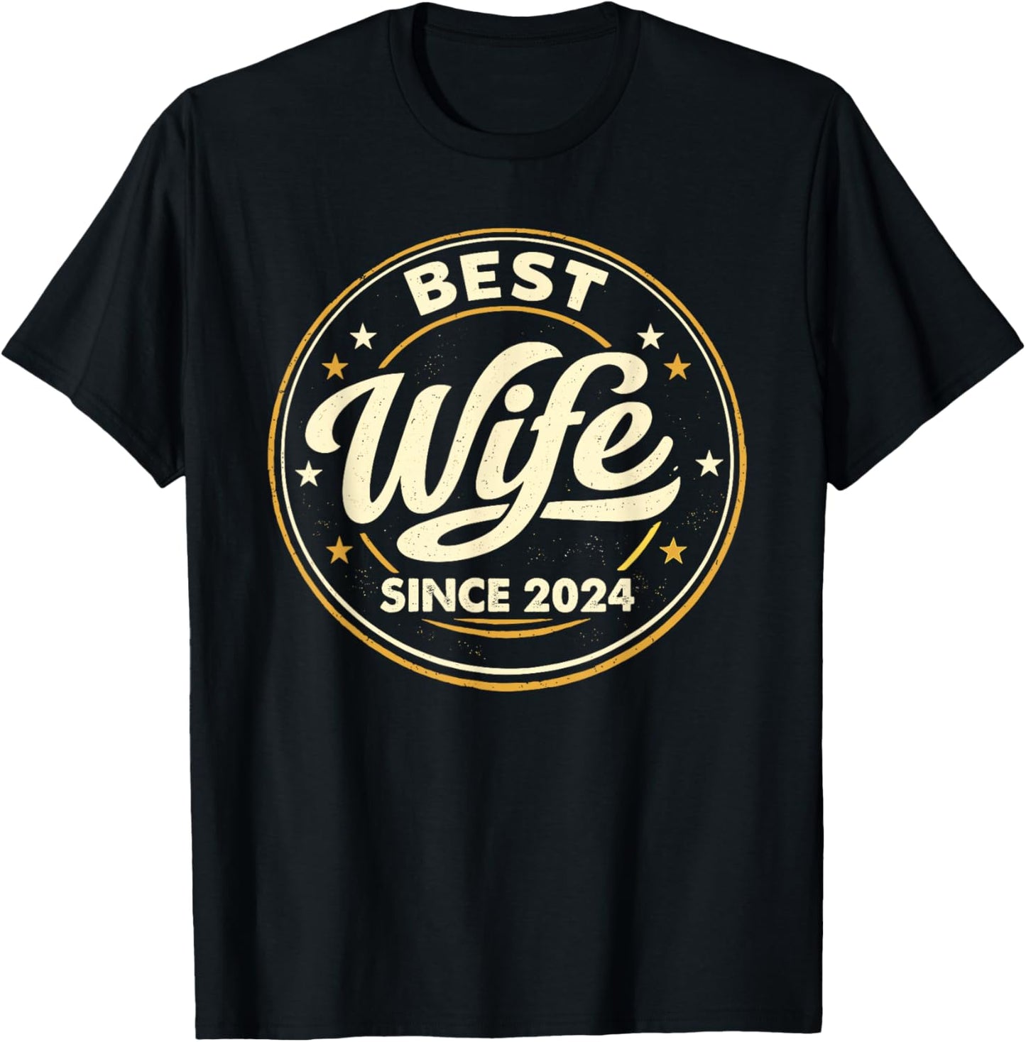 Vintage Badge Best Wife Since 2024 2nd Wedding Anniversary T-Shirt - T-Shirt | Black