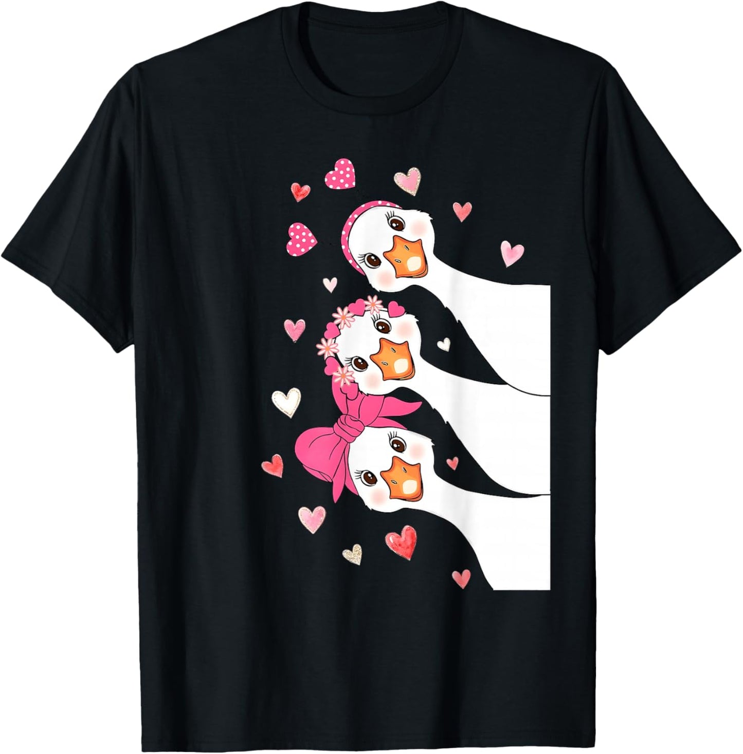 Funny Valentine Goose Cute Hearts Girl Women Kid T-Shirt - T-Shirt | Black