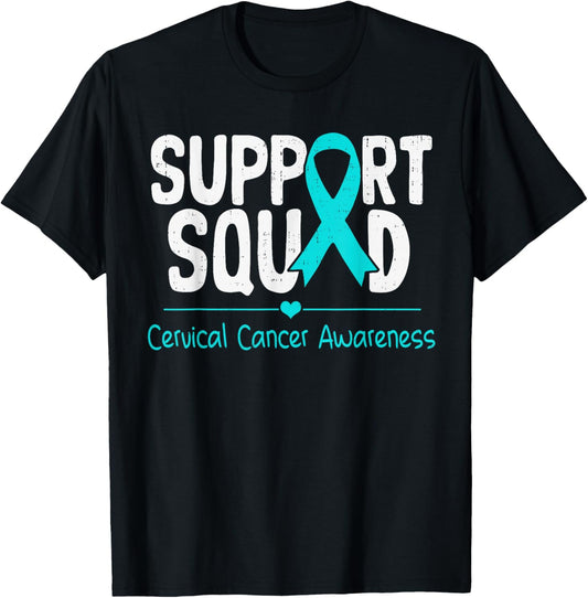 Support Cervical Cancer Awareness Ribbon Teal Men Women Kids T-Shirt - T-Shirt | Black