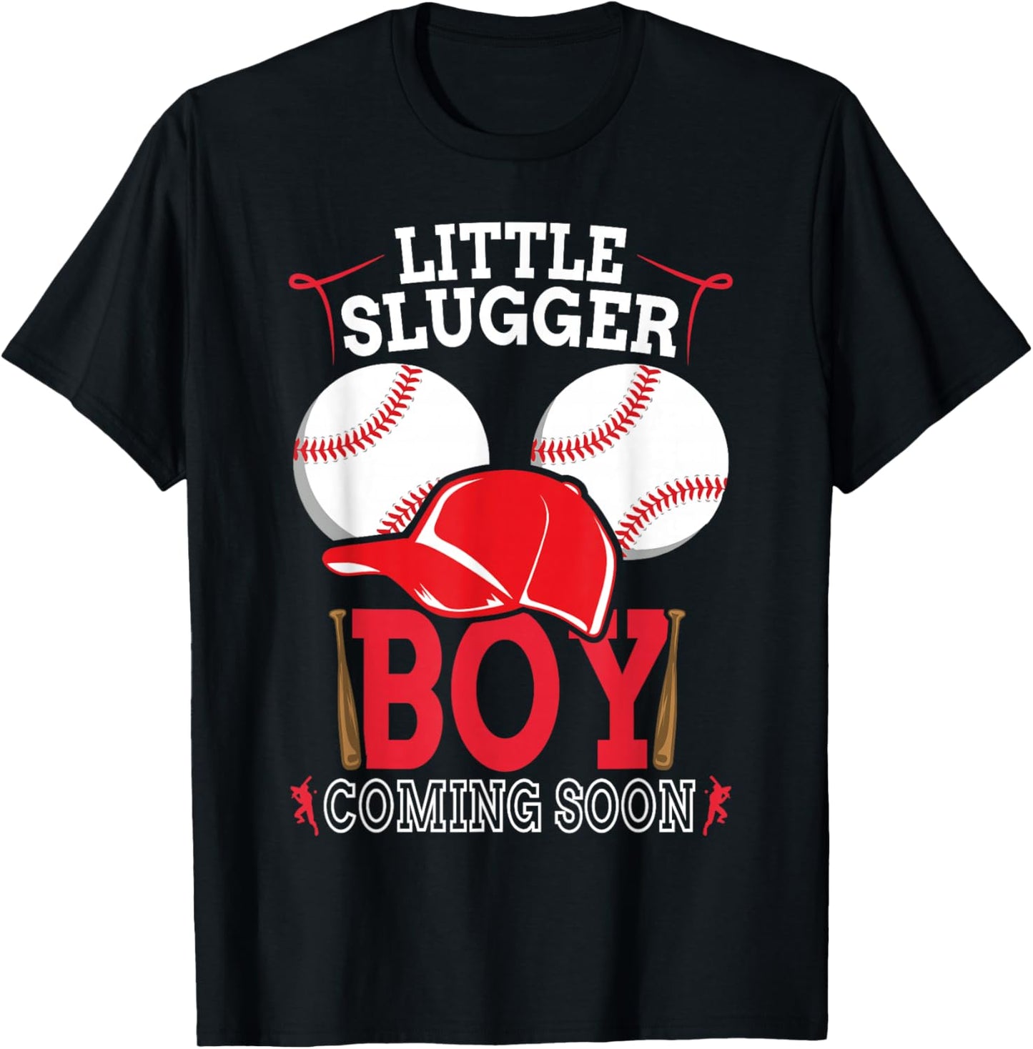 Little Slugger Boy Coming Soon Baby Announcement Baseball T-Shirt - T-Shirt | Black