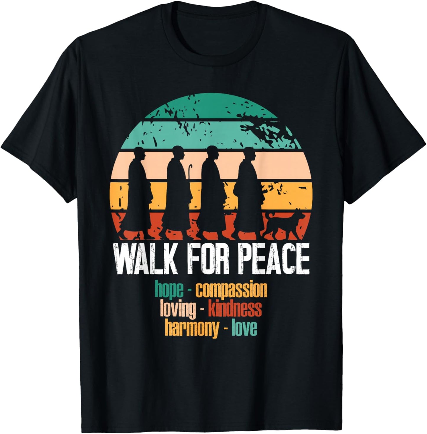 Peace Walking Monks, Aloka Dog Peaceful Path Journey Gifts T-Shirt - T-Shirt | Black