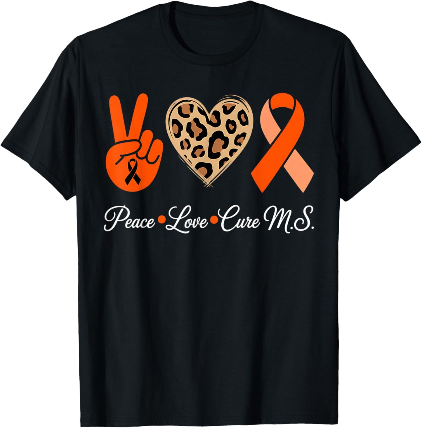 Multiple Sclerosis Awareness Peace Love Cure MS Men Women T-Shirt - T-Shirt | Black