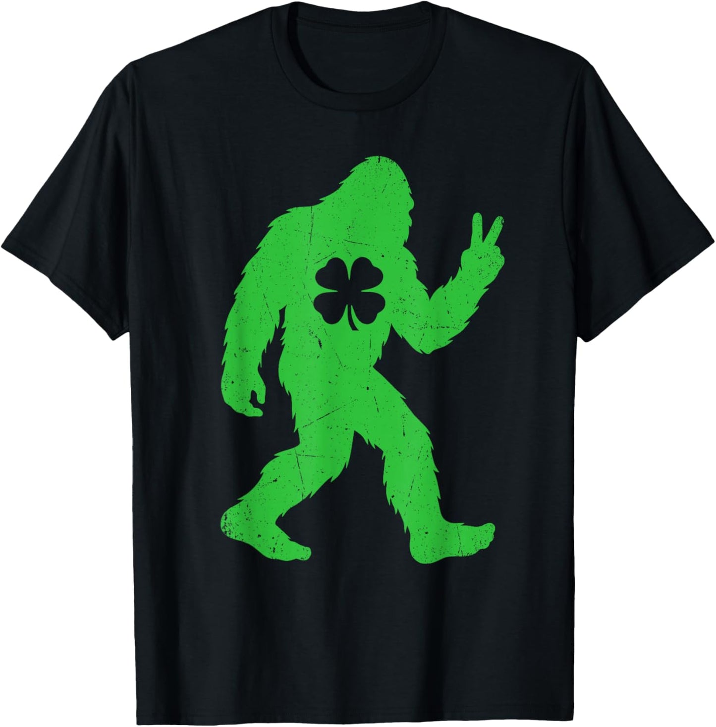 Retro Funny St Patrick's Day Bigfoot Shamrock Men Women Kids T-Shirt - T-Shirt | Black