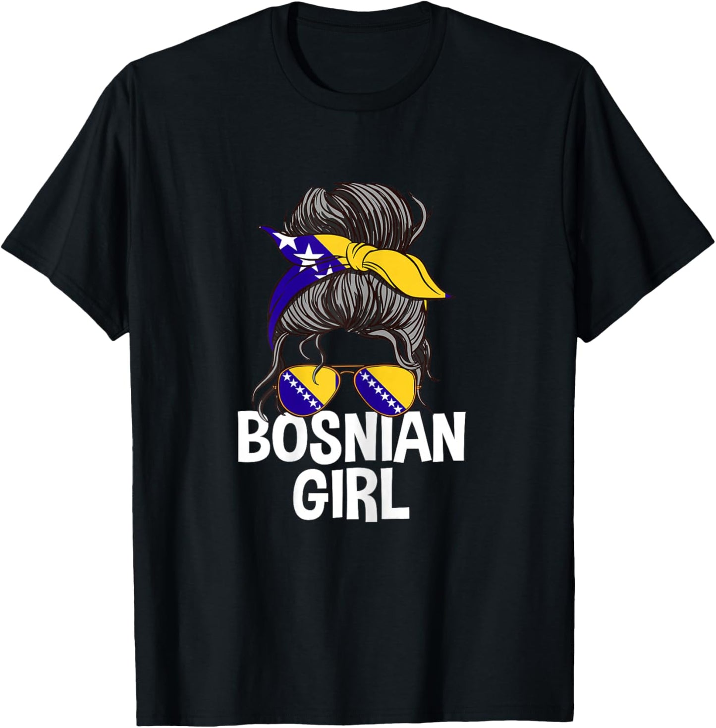 Bosnian Girl Messy Hair Bun Bosnia Woman T-Shirt - T-Shirt | Black