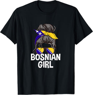 Bosnian Girl Messy Hair Bun Bosnia Woman T-Shirt - T-Shirt | Black