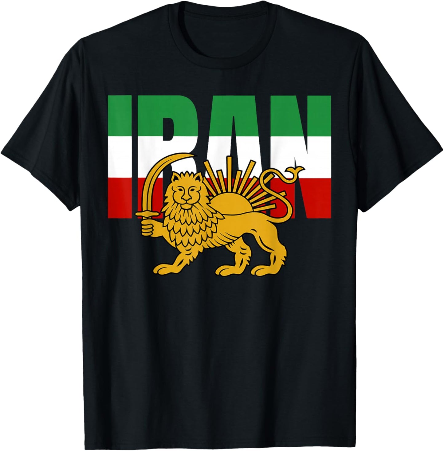 Free Iran Symbol Flag Heartbeat Freedom Love with Lion T-Shirt - T-Shirt | Black