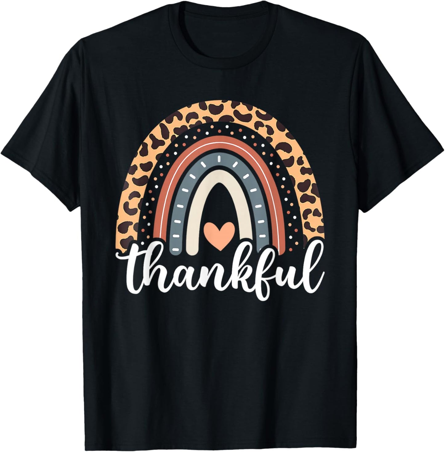 Thankful Thanksgiving Rainbow Leopard Women Girls T-Shirt - T-Shirt | Black