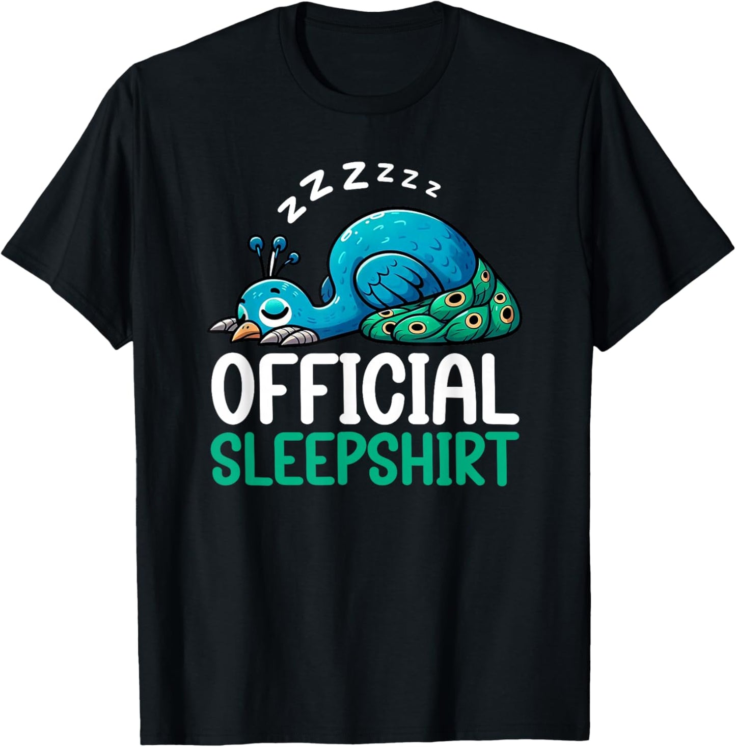 Official Sleepshirt Peacock Pajamas Lazy Sleeper Animal T-Shirt - T-Shirt | Black