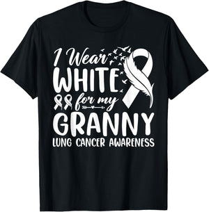 I Wear White for My Granny Lung Cancer Awareness T-Shirt - T-Shirt | Black