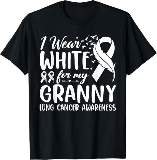 I Wear White for My Granny Lung Cancer Awareness T-Shirt - T-Shirt | Black