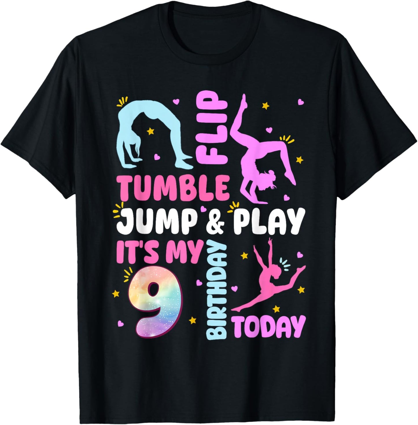 Kids 9 Year Old Bday Gymnast 9th Gymnastics Birthday Girl T-Shirt - T-Shirt | Black