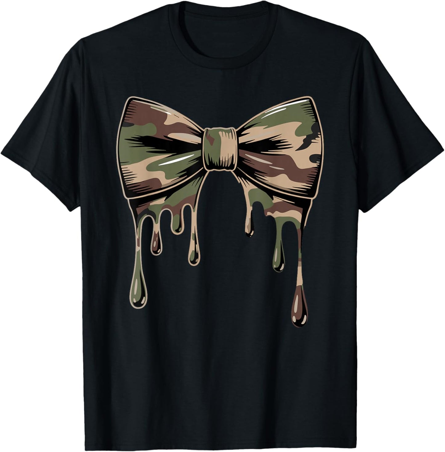 Camouflage Old Camo Bow Cute Country Hunting Women Girl T-Shirt - T-Shirt | Black