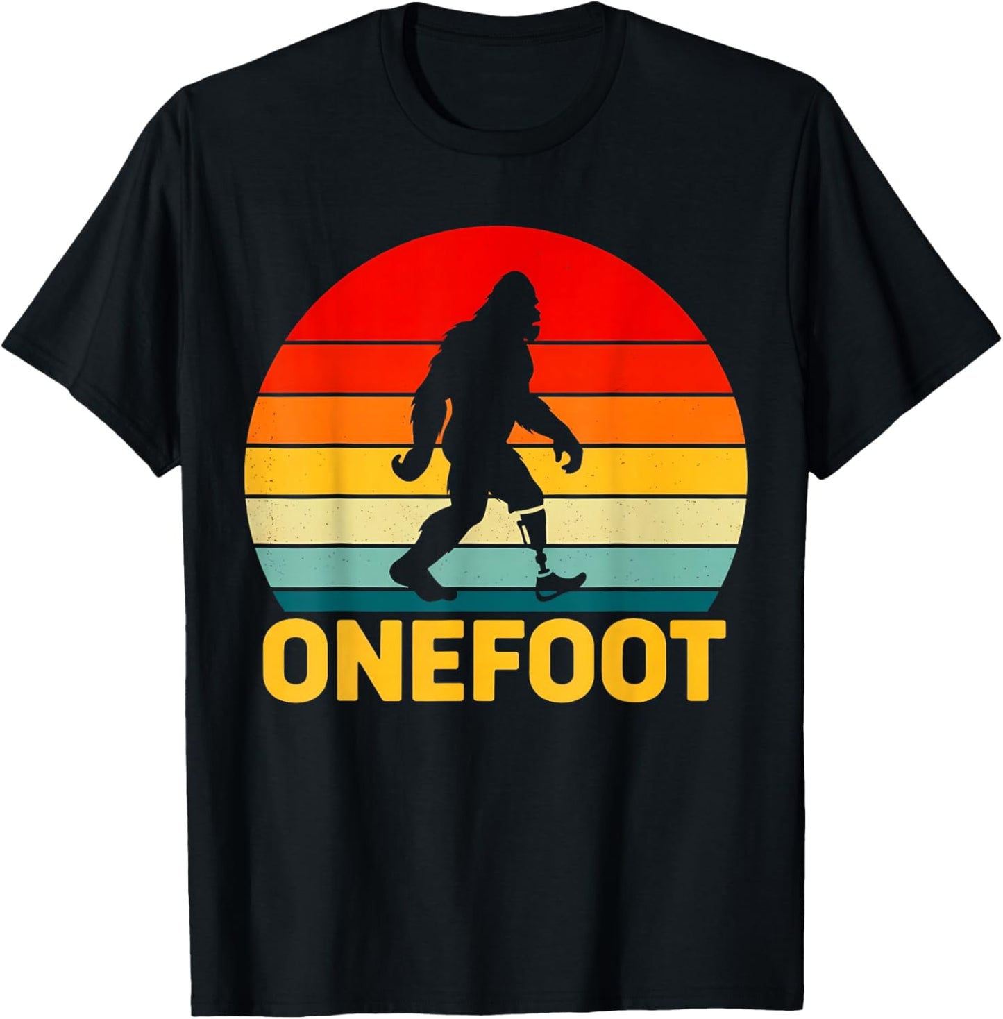 Funny Bigfoot Onefoot Leg Amputee Recovery Retro Sunset T-Shirt - T-Shirt | Black