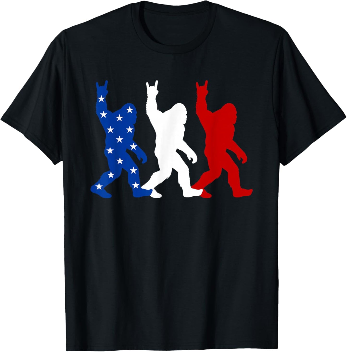 USA Flag Sasquatch 4th of July Funny Patriotic T-Shirt - T-Shirt | Black