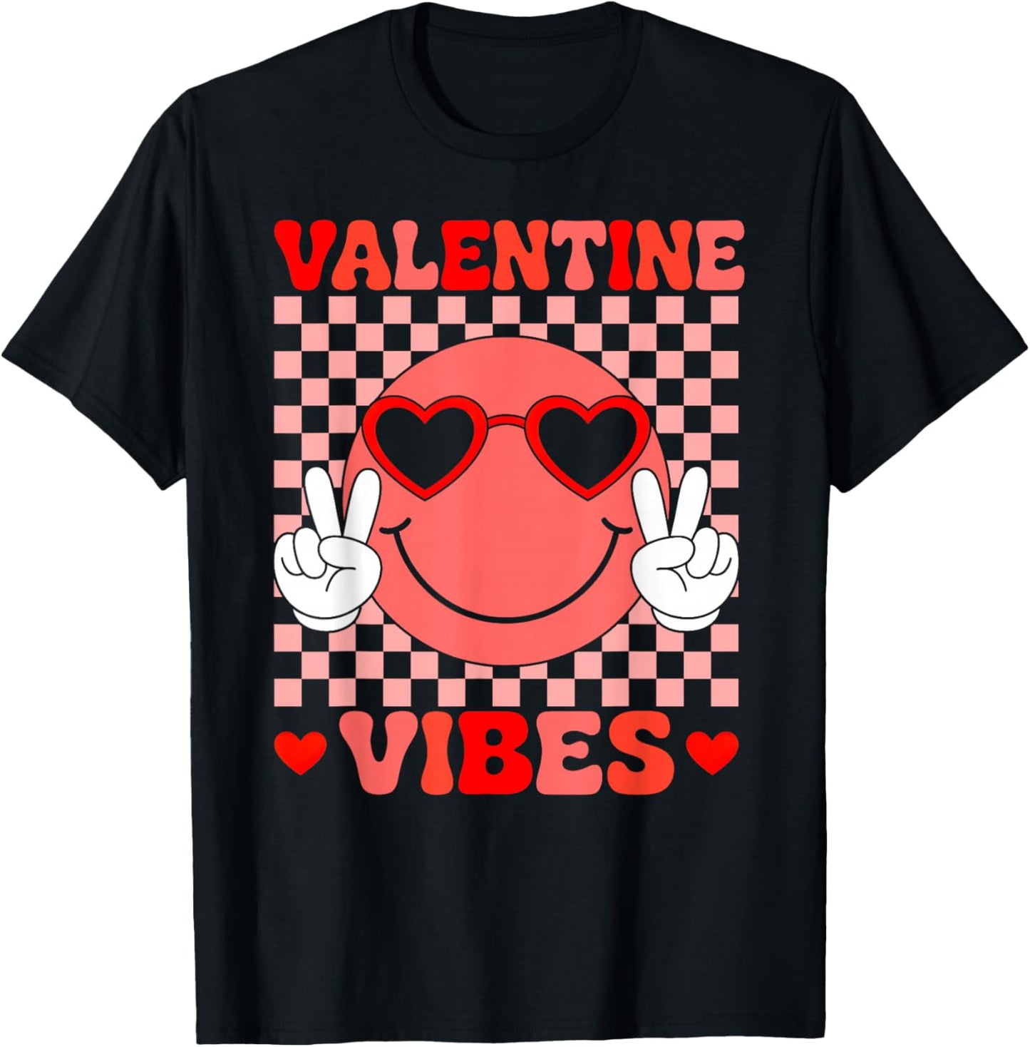 Valentine Vibes Retro Smile Valentines Day Boys Girls Kids T-Shirt - T-Shirt | Black