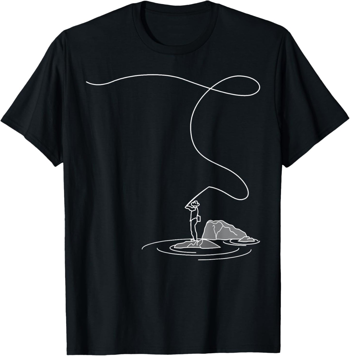 Fly Fishing Lover Line Art Fishrod Fly Rod Angling Fisherman T-Shirt - T-Shirt | Black