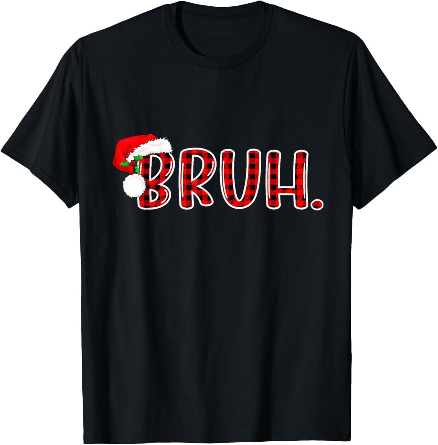 Bruh Funny Christmas Red Plaid Teens Boys Kids Xmas Pajamas T-Shirt - T-Shirt | Black