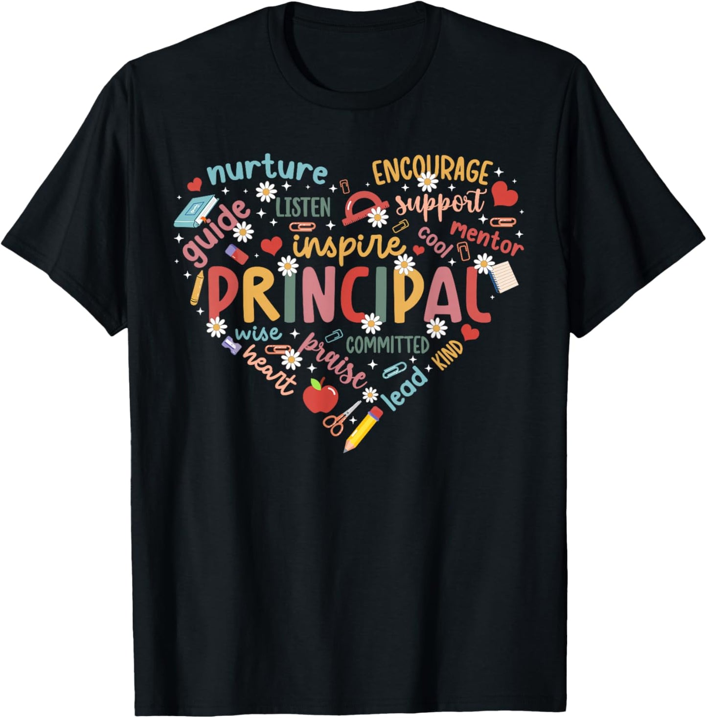 Principal Appreciation Heart School Principal T-Shirt - T-Shirt | Black