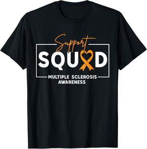 MS Support Squad Multiple Sclerosis Awareness Orange Ribbon T-Shirt - T-Shirt | Black